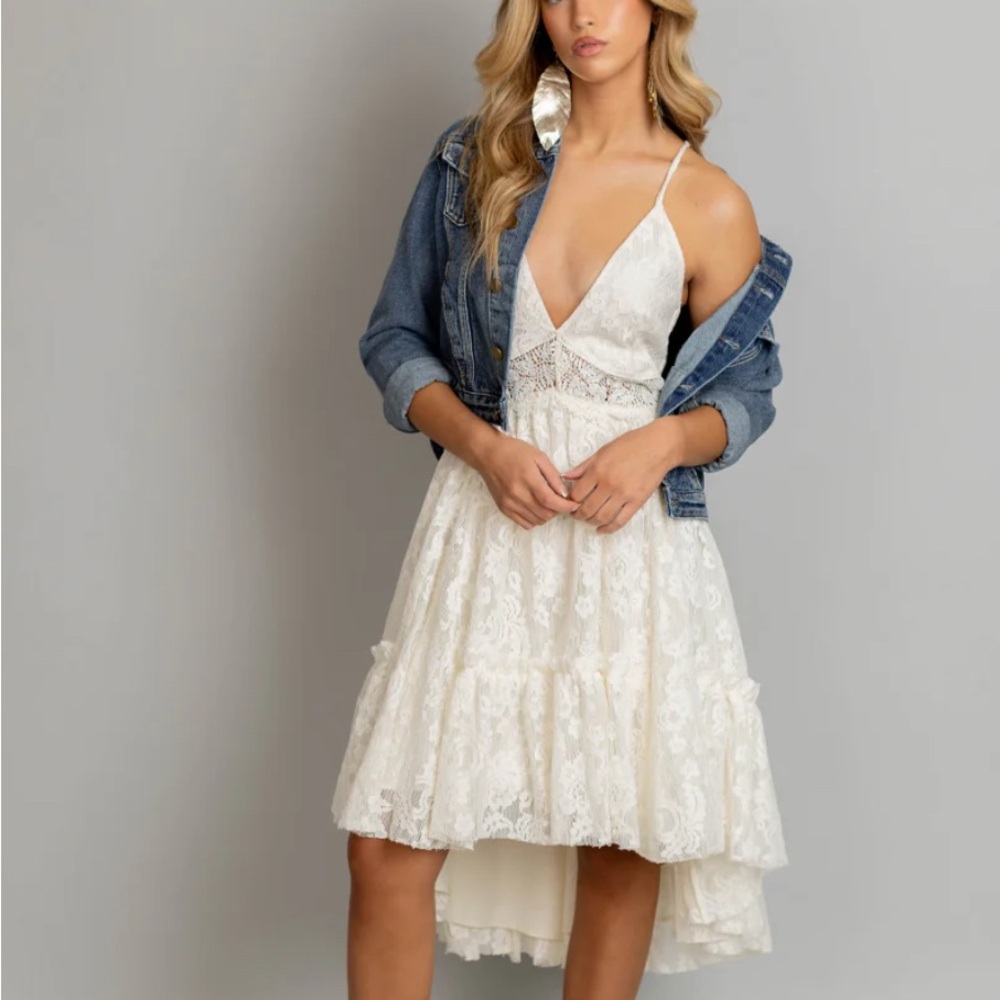 NWT Joyfolie Cream Lace Marline High Low Dress